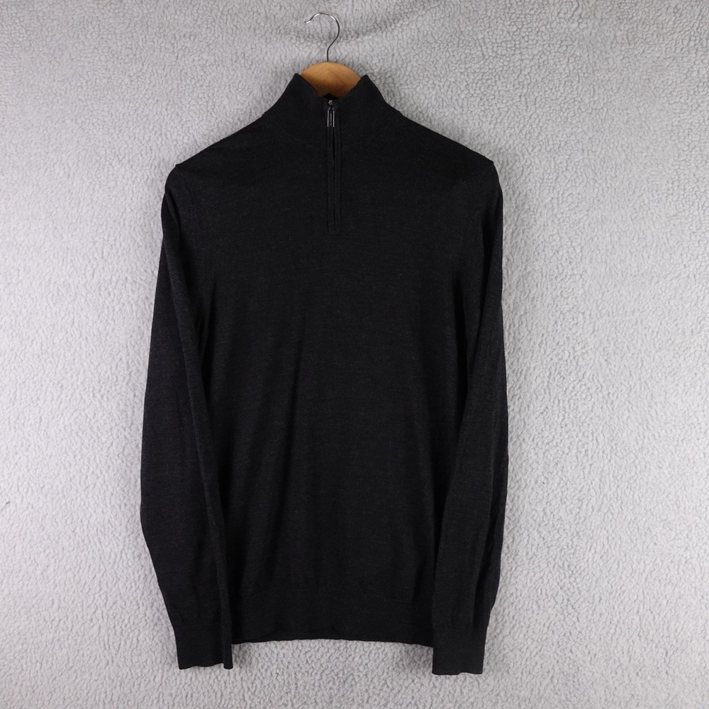 Autograph Mens Extra Fine Merino Wool Quarter Zip‎ Sweater Black Charcoal Size M